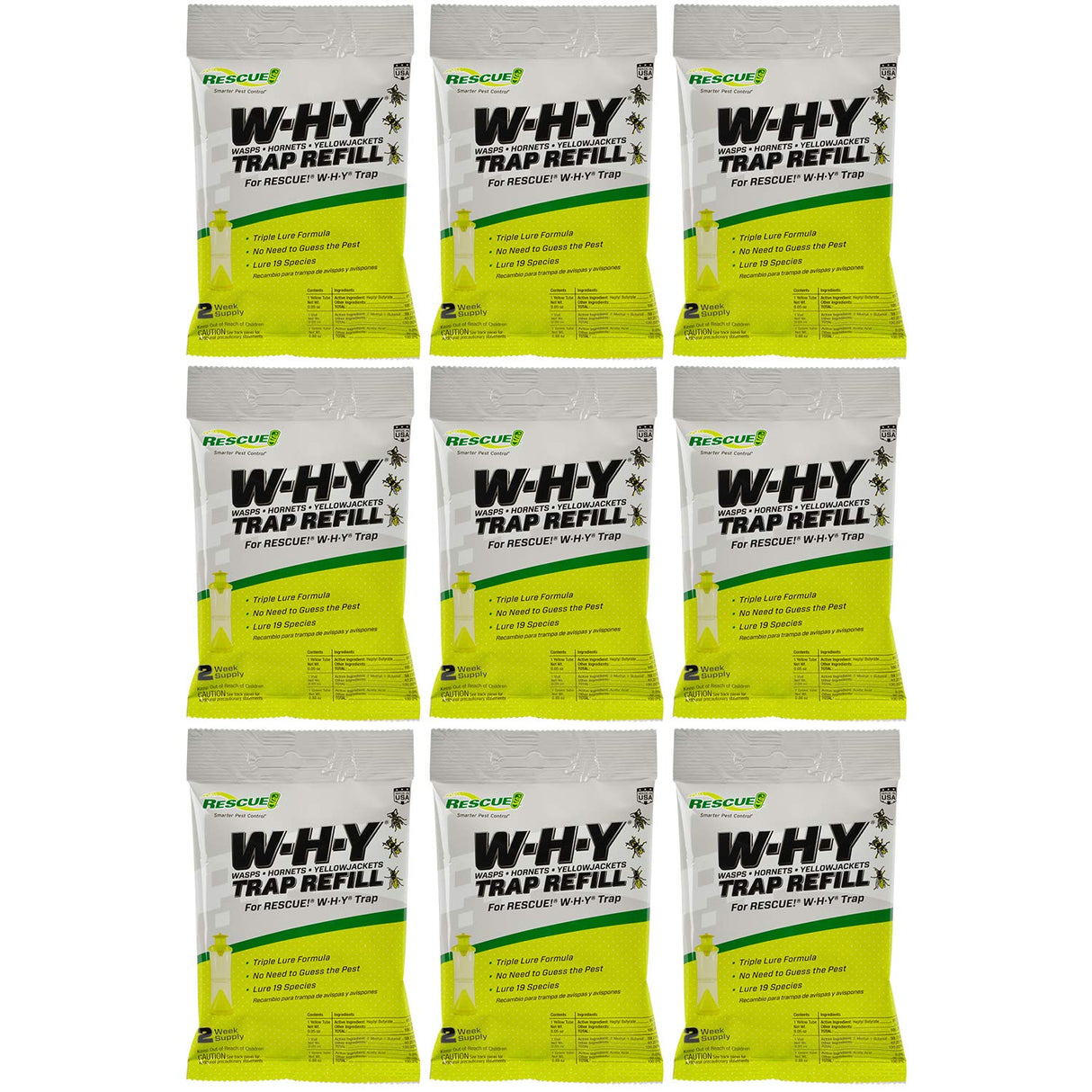 RESCUE! Non-Toxic Wasp, Hornet, Yellowjacket Trap (WHY Trap) Attractant Refill - 2 Week Refill - 9 Pack