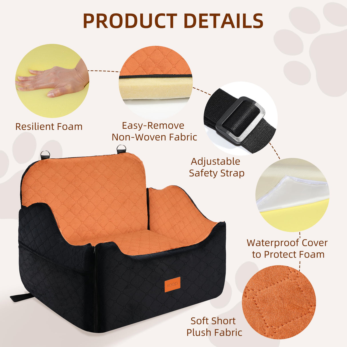 XEEP Dog Car Seat for Medium/Large Dogs Up to 60lbs, Dog Booster Seat with Memory Foam Cushion, Washable Pet Car Seat with Safety Belt & Pee Pad & Blanket, Fits in Back Seat(Black/Brown)