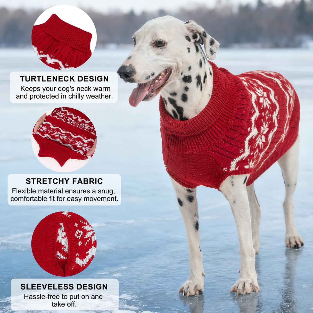 BEAUTYZOO Dog Christmas Sweater for Medium Large Dogs Boy Girl,Thick Warm Winter Turtleneck Pullover Cable Knit Big Dog Sweaters Pitbull Labrador Golden Retriever Clothes Male Female Pet Jacket,Red XL
