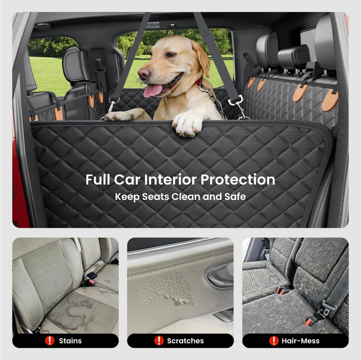 REEVAA Dog Truck Seat Cover for Back Seat, Hard Bottom Dog Hammock for Car, Pet Bed Extender for 2-4 Large Dogs, Waterproof Seat Protector, Universal XL Size Fits for Crew Cab Truck/SUV, Black+Orange