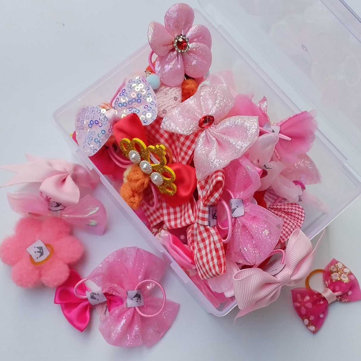 Pet Dog Hair Bows 50pcs - Pink & Red Assorted, Handmade Rubber Band Bows for Small Medium Dogs, Puppy Girl Hair Accessories, Cute Grooming Bows for Yorkies Maltese Chihuahua