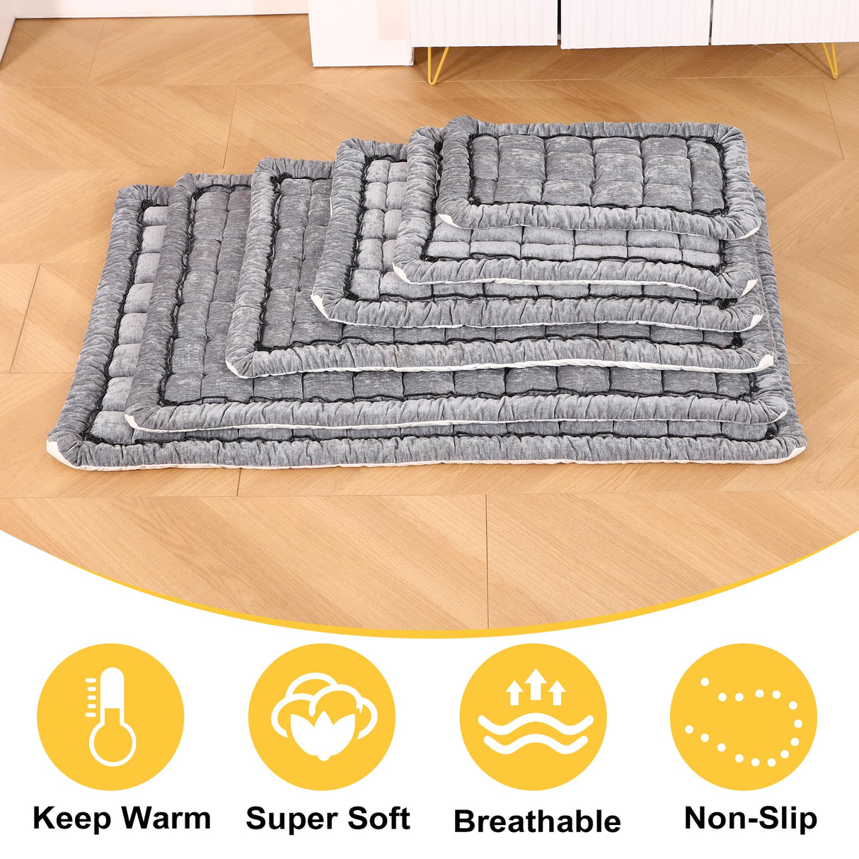 Dog Bed Mats Crate Pad for Small, Medium, Large Dogs, Washable Anti-Slip Pet Bed Mats, Cozy Warm Cat Beds Sleeping Pad (Grey, 36.0" L x 23.0" W x 1.5" Th)