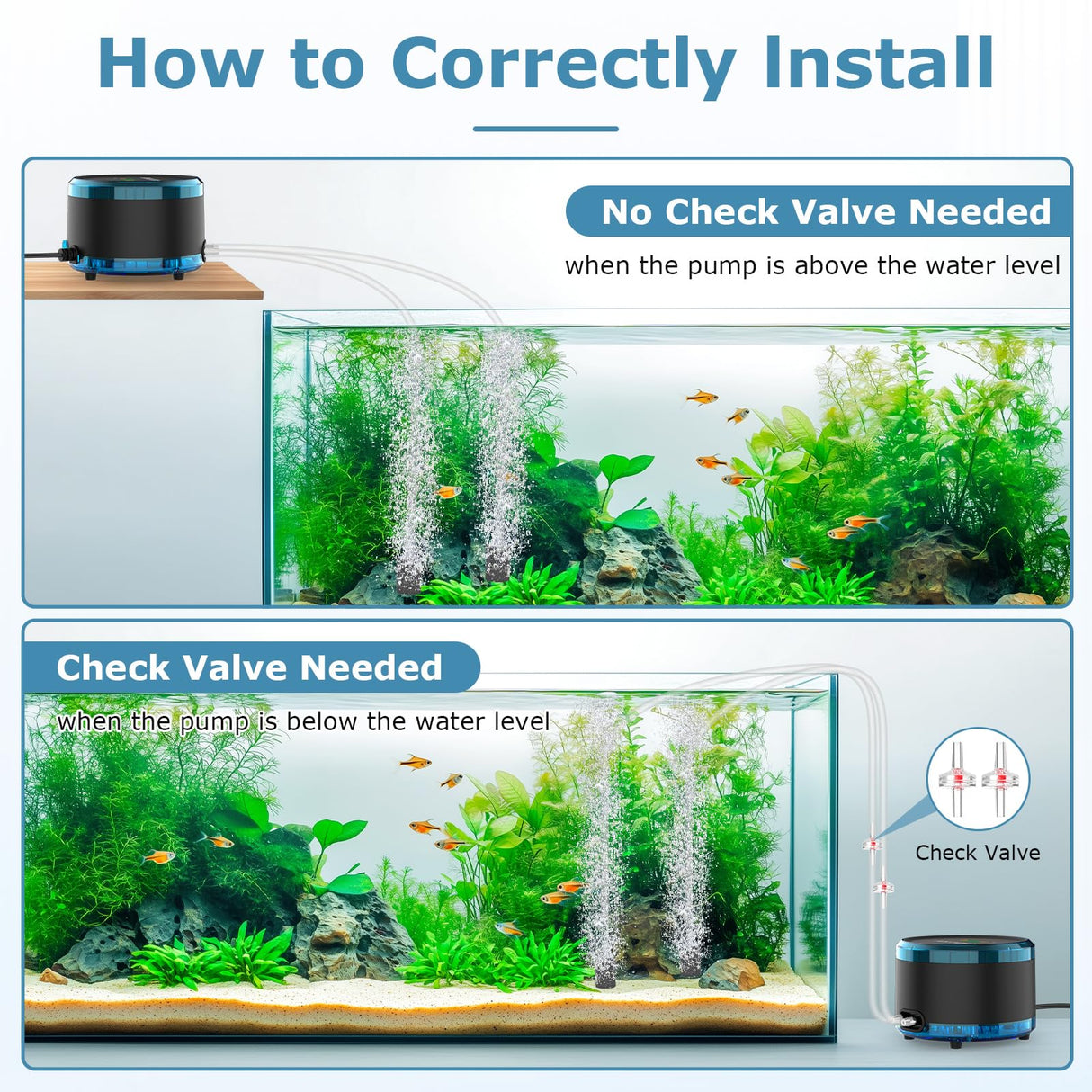 hygger Aquarium Air Pump Dual Outlet, Quiet Powerful Fish Tank Aerator 4W/8W, Adjustable Oxygen Pump with Air Stone, Bubbler for Fish Tank Up to 200 Gallon