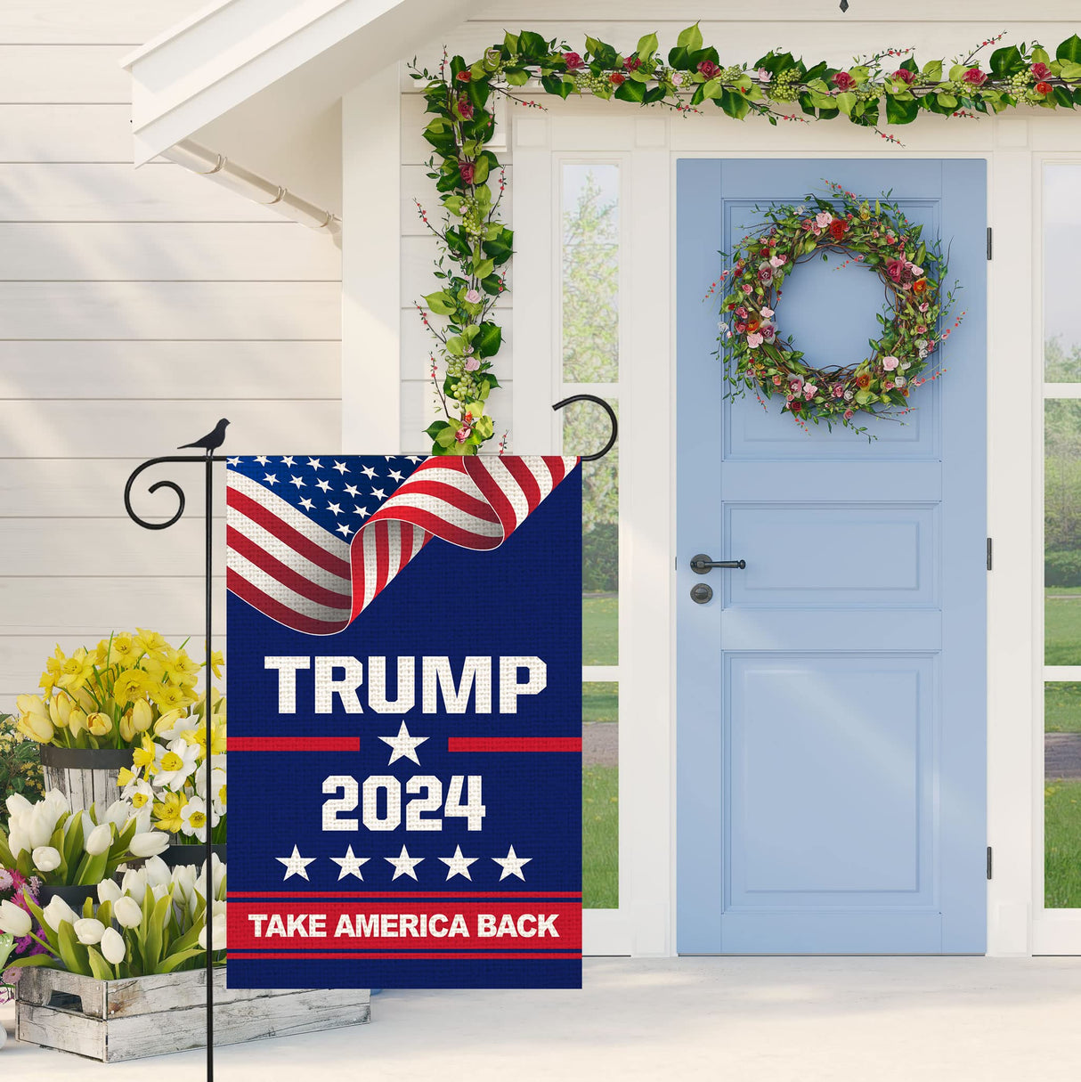 ANOER Donald Trump 2024 Take America Back Decorative Garden Flag Double Sided 12 x 18 Inch Outside Yard Lawn Decor