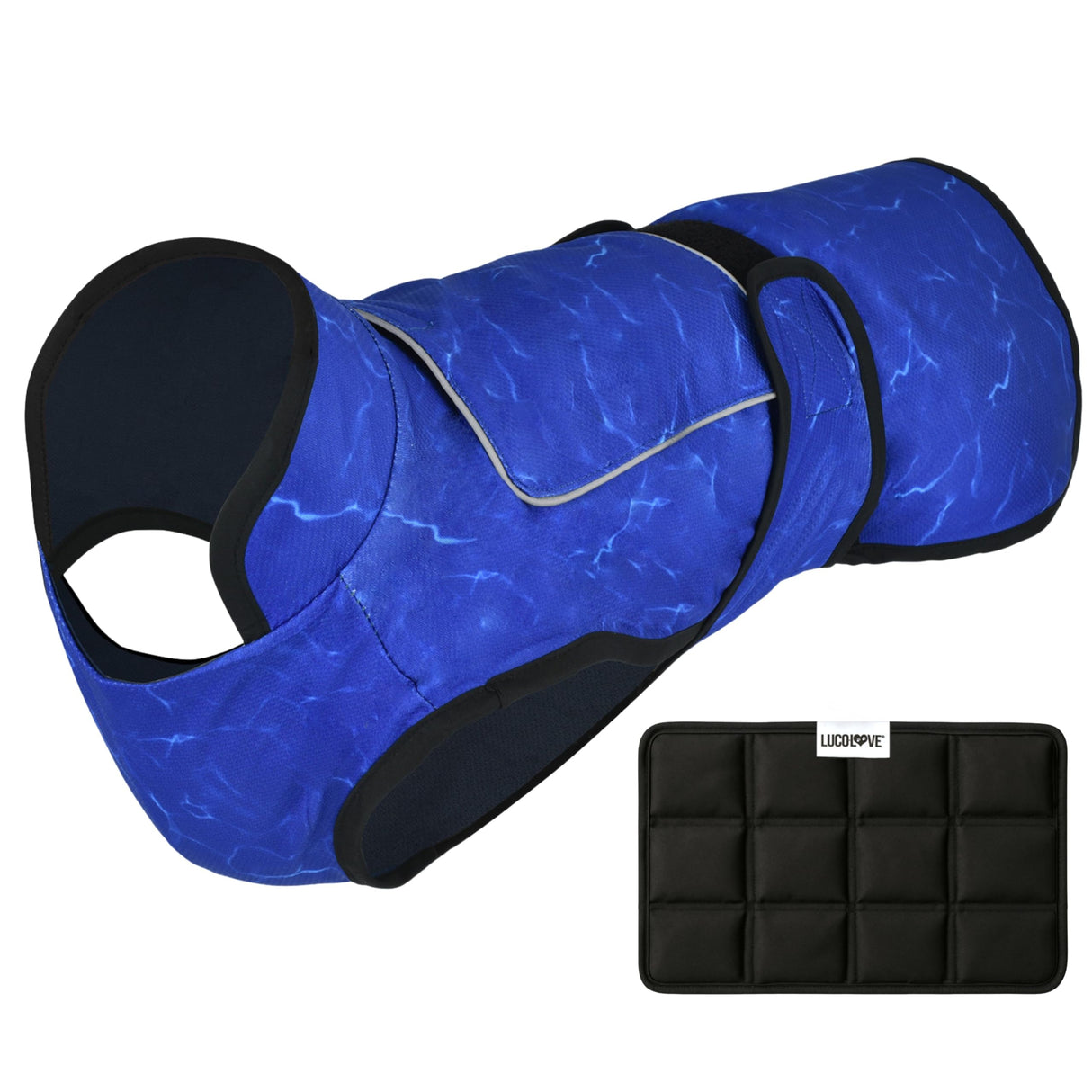 LUCOLOVE Dog Cooling Vest with Ice Pack – 2-Layer Evaporative Cooling Jacket with High Collar, UV Protection & Size-Matched Ice Pack – Cooling Vest for Dogs for Hot Weather (Blue Aqua, Large)
