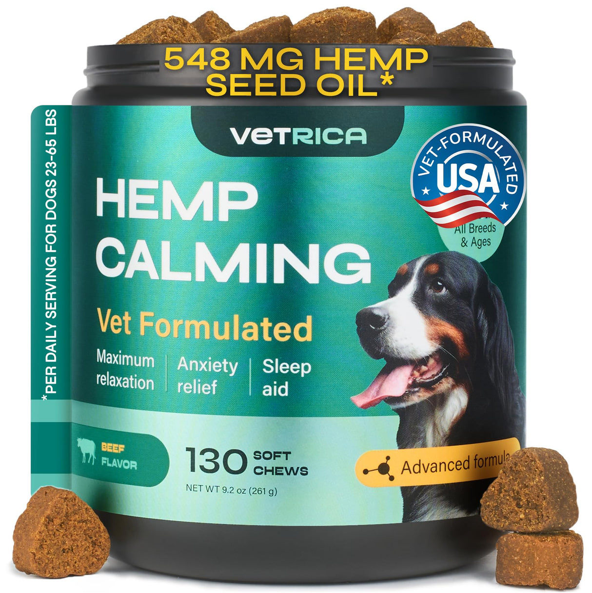 Calming Chews for Dogs Anxiety Relief - Hemp Calming Chews for Dogs with Valerian Root, Hemp Seed Oil, Turmeric, L-Theanine - Soft Treats for Storms, Fireworks, Separation, Vet Visits, Grooming