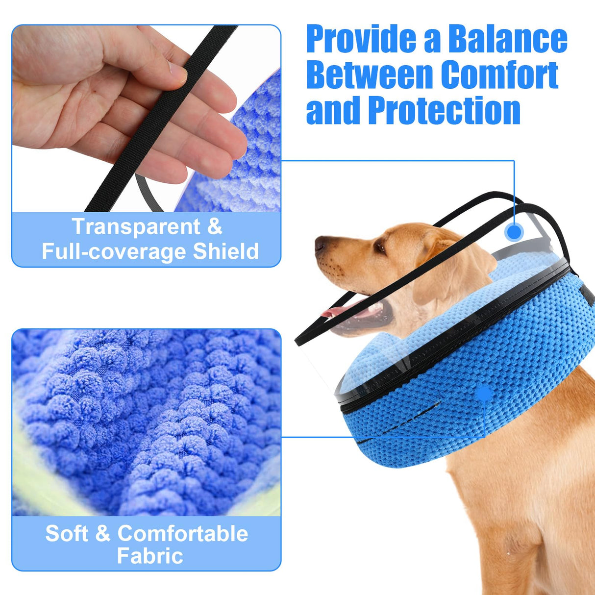 2-in-1 Soft Inflatable Dog Cone Collar Alternative with Enhanced Anti-Licking Guard Shield, Dog Donut Collar After Surgery, Adjustable Cones for Large Medium Small Dogs and Cats (Blue,L)