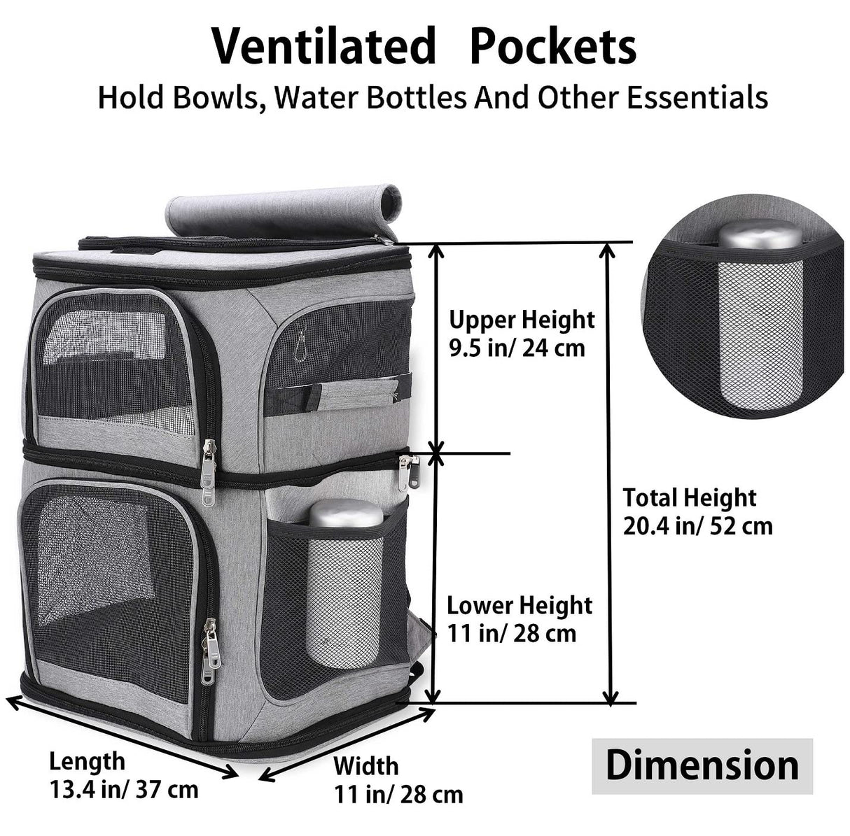 Double Cat Carrier, Cat Backpack Carrier for 2 Cats, Multi Dog Backpack, Two Cat Carrier with 7 Ventilation Windows, Built-in Frame and Support Plate, Safety Straps, Collapsible, Perfect for Travel