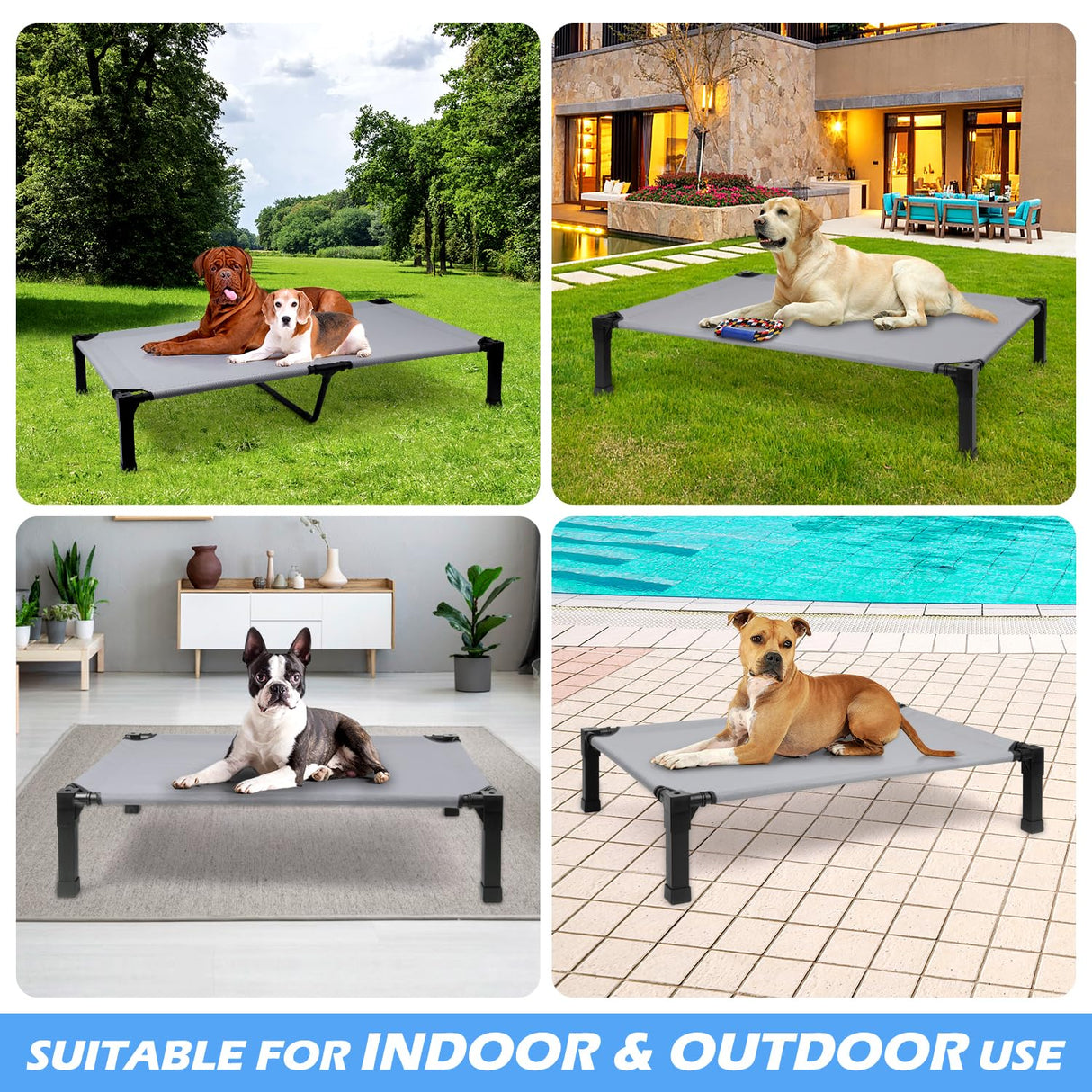 Heeyoo Elevated Dog Bed, Cooling Raised Pet Cot with Chew Proof Washable Breathable Mesh and Metal Frame, Portable Dog Cot Bed with No-Slip Feet for Outdoor or Indoor Use
