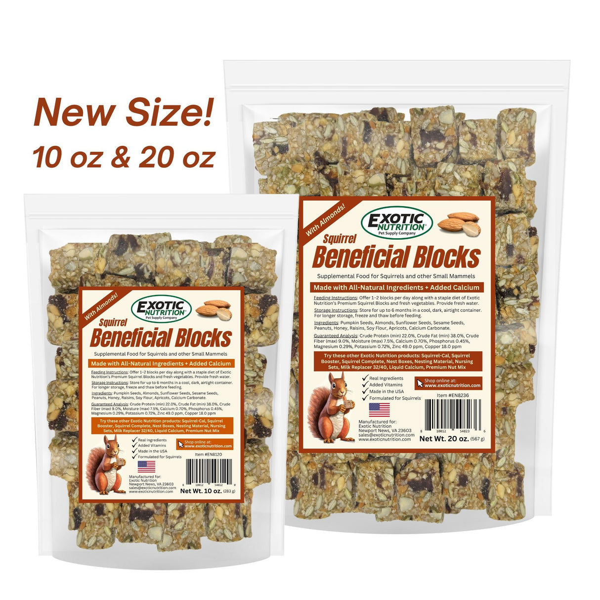 Exotic Nutrition Squirrel Beneficial Blocks - Healthy & Unique Supplemental Food with Nuts & Seeds, 20 oz