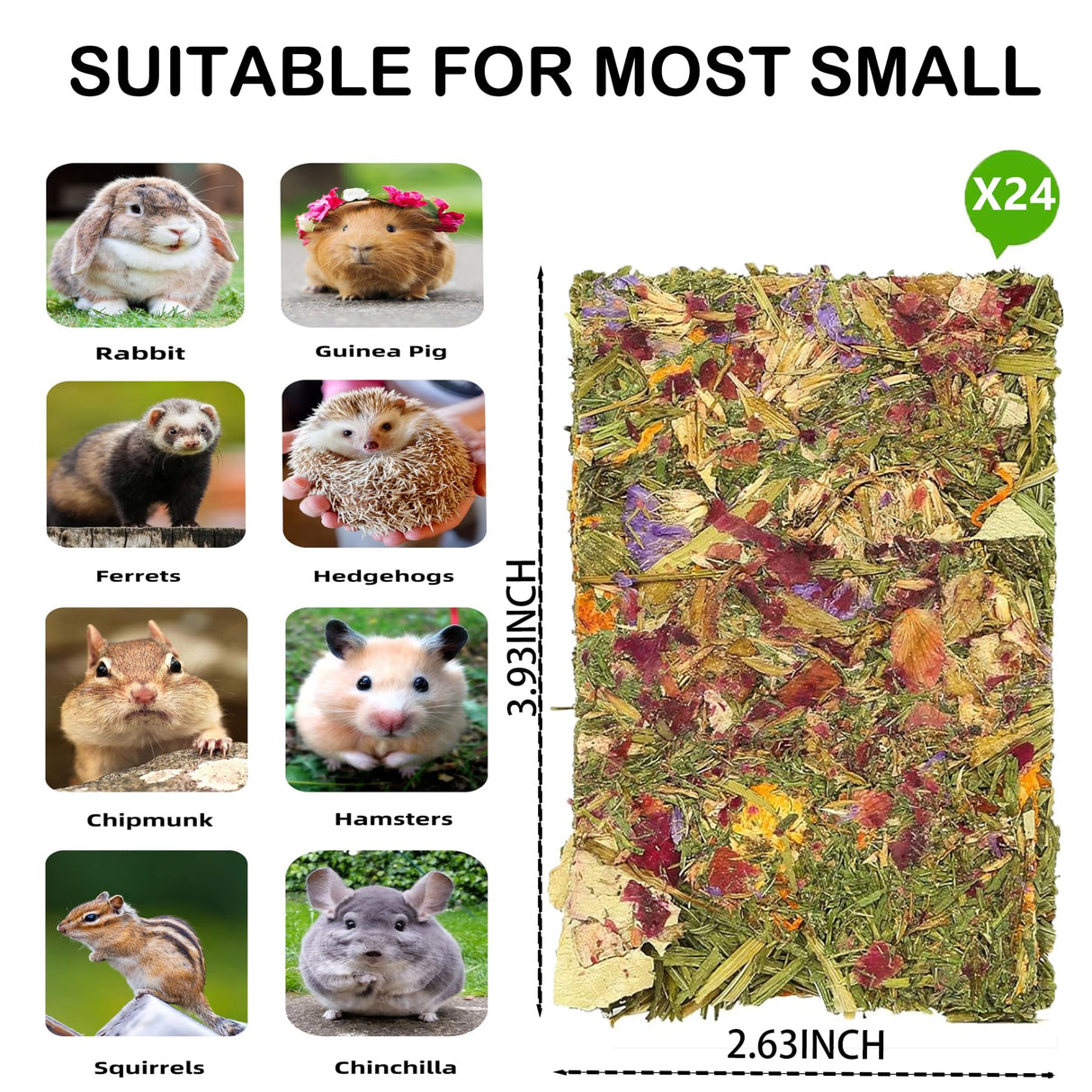 GREMBEB Rabbit Toys 24pcs Bunny Toy Guinea Pig Treats Timothy Hay Chew Toys Chips with Herbal Flowers Hamster Snacks Chinchillas Gerbils for Teeth Apple Sticks Sweet Bamboo