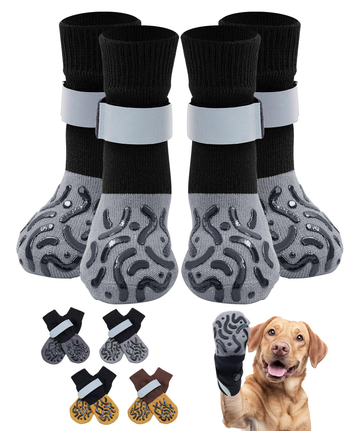 TwoAnt Non Slip Dog Socks with Grips, Dog Sock to Prevent Licking Paw for Senior Dogs, Dog Shoes for Hardwood Floors and Enhancing Traction, Paw Protector - Fits Small, Medium, Large Dogs - XS