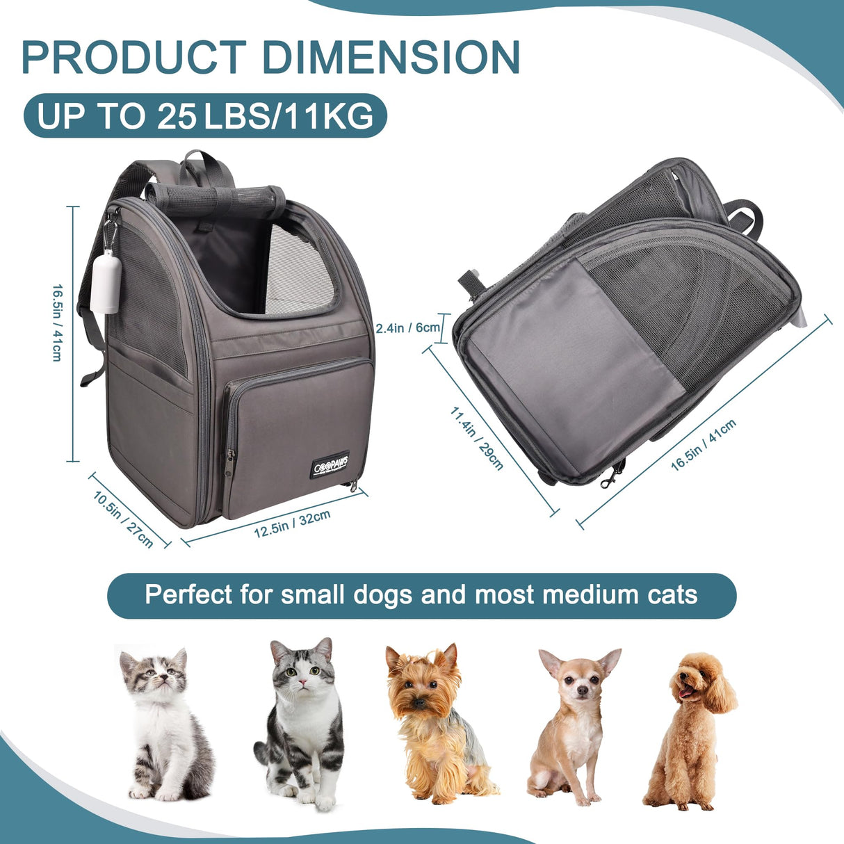 Jespet Pet Backpack Carrier for Small Dog, Puppy, Soft Carrier Backpack Ideal for Traveling, Hiking, Walking and Outdoor Activities with Family (4-Grey)