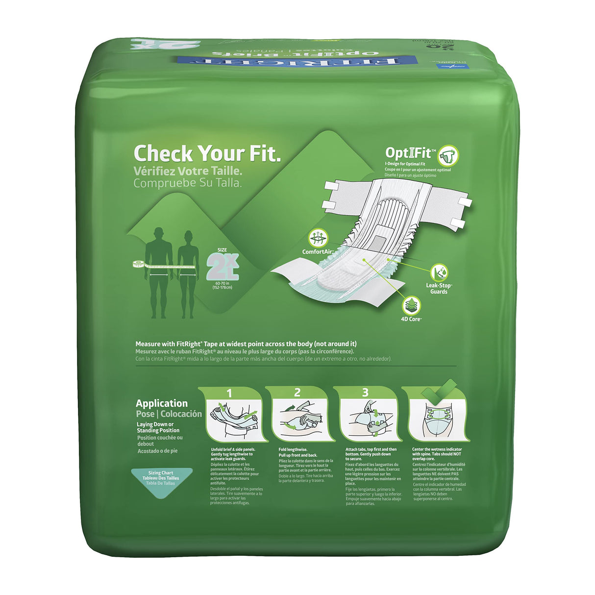 FitRight OptiFit Extra+ Adult Diapers with leak stop guards, Disposable Incontinence Briefs with Taps, Moderate Absorbency, XX-Large, 60"-70", 20 Count