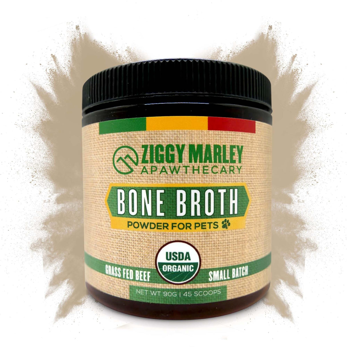 ZMA Pets Ziggy Marley's USDA Organic Beef Bone Broth Powder for Dogs & Cats - Support Joints, Coat, and Skin - Human Grade Grass Fed Beef, 90 Grams