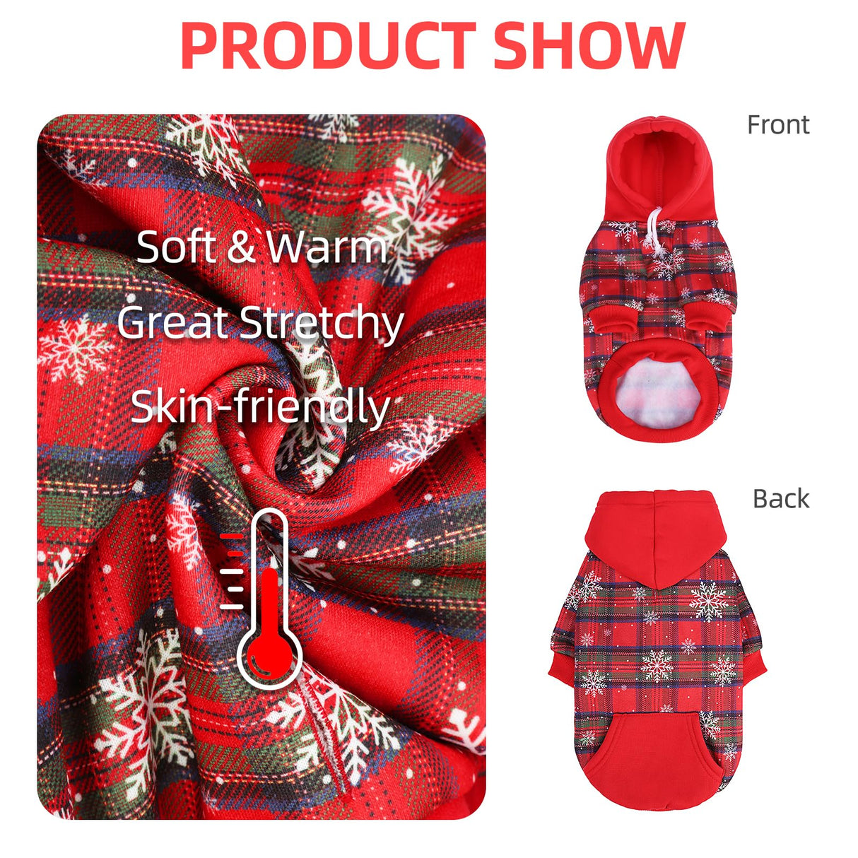 PUPTECK Winter Dog Hoodie Pet Sweatshirt Soft Warm Clothes Fleece Lined with Hat for Small Medium Large Dogs, Pocket Design, Snow M