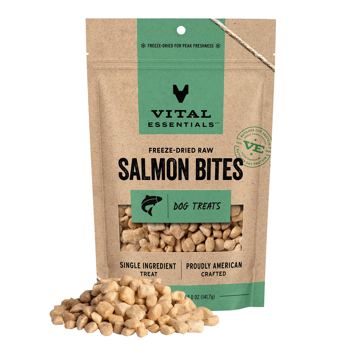 Vital Essentials Salmon Bites Dog Treats, 5 oz | Freeze-Dried Raw | Single Protein | Premium Quality High Protein Training Treats | Grain Free, Gluten Free, Filler Free