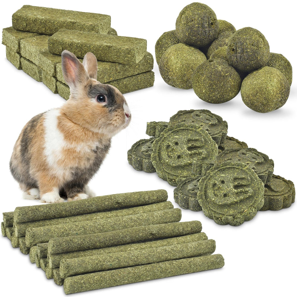 ERKOON 50Pcs Bunny Chew Toys, 100% Natural Timothy Hay Biscuit&Treats Sticks, Chew Toy for Teeth for Rabbit Chinchilla Guinea Pig Hamster Gerbil Squirrel, 17oz