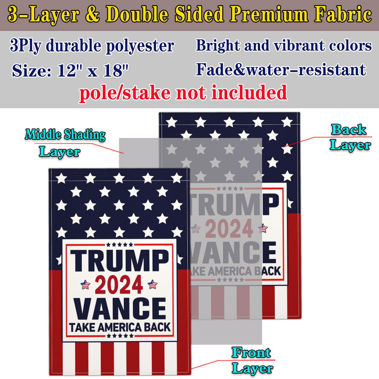 NASIAN Trump Vance 2024 Garden Flag Take America Back Garden Flag Trump Vance 2024 Yard Signs Patriotic American Garden Flags for Outside 12x18 Double Sided Outdoor House Lawn Decorations Banner