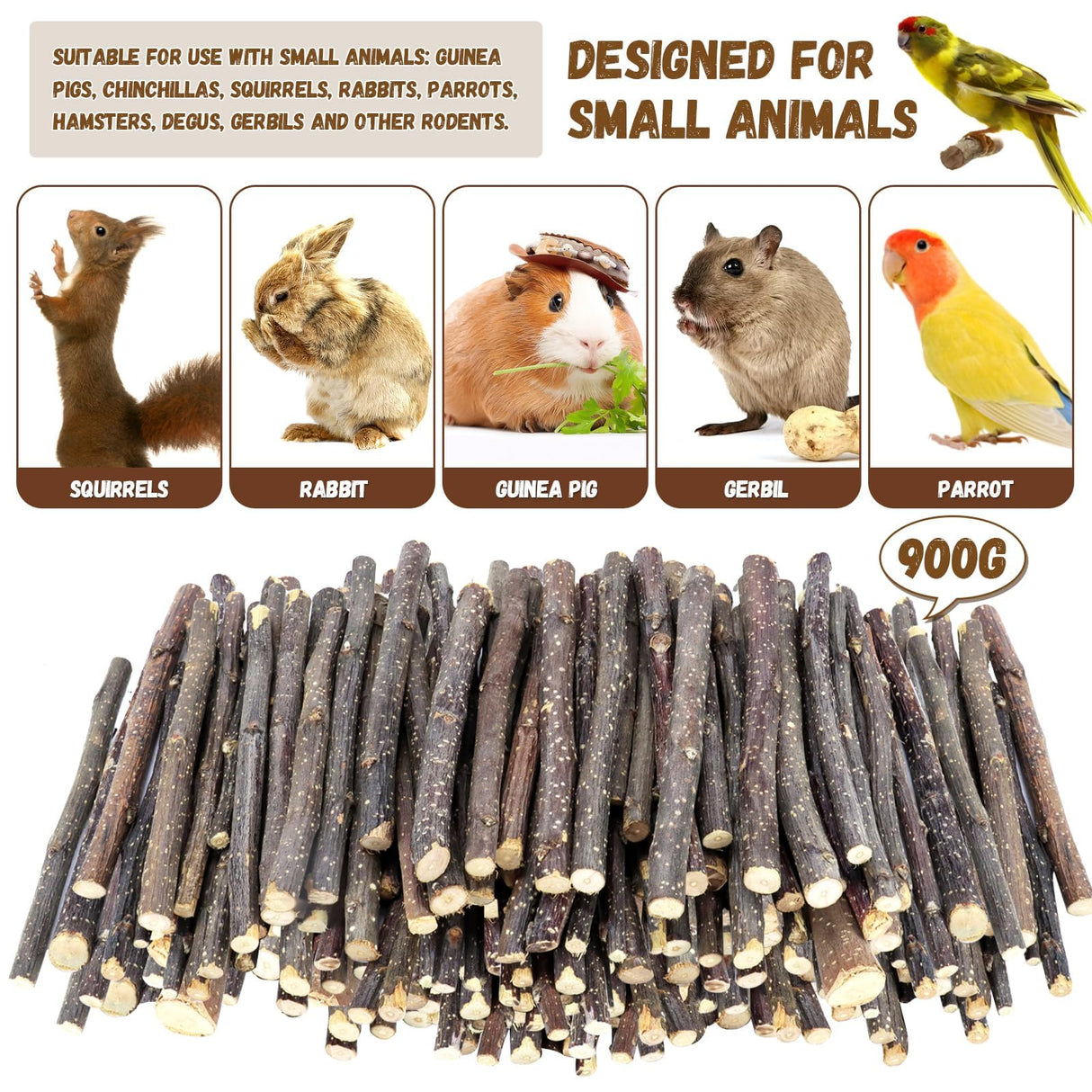 WYOMER 2lb(900g) Small Apple Sticks for Rabbits, Animals Molar Wood Treats Toys for Chinchillas Guinea Pig Hamster Gerbil Parrot Bunny and Small Animals Chew Stick Toys Treats