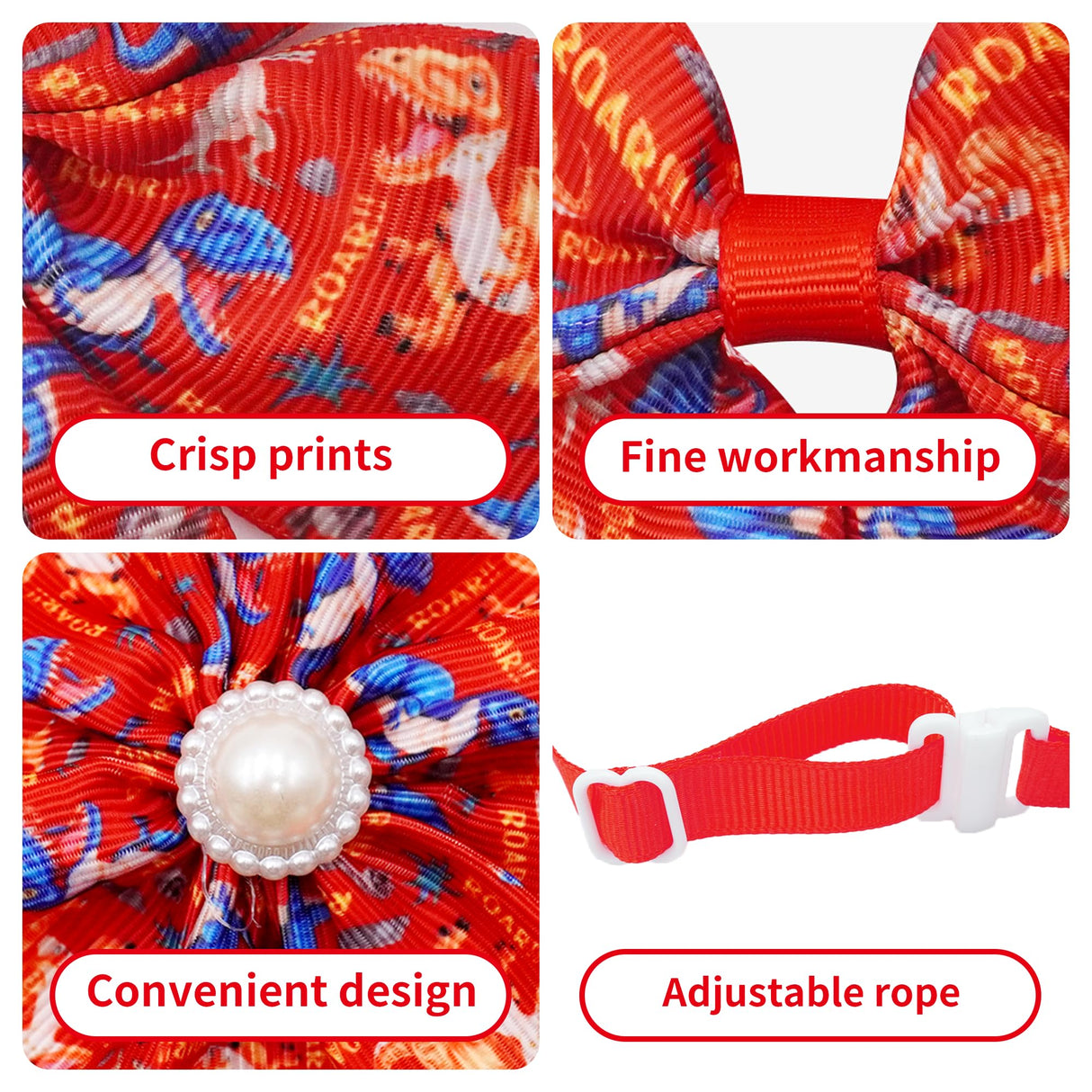 JpGdn 120PCS Dinosaur Dog Bows Pack Include 20PCS Bowties with Adjustable Buckle 40PCS Hair Bows 60PCS Flowers and Bowties Attachments for Girl Female Boy Male Dogs Grooming Accessories