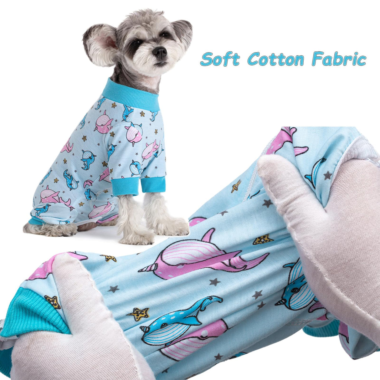 Dog Recovery Suit for Surgery Small Medium Dogs Onesie, Cute Soft Dog Pajamas Bodysuit Cone Alternative Prevent Licking Recovery Suit Female Male (Dolphins, Large)