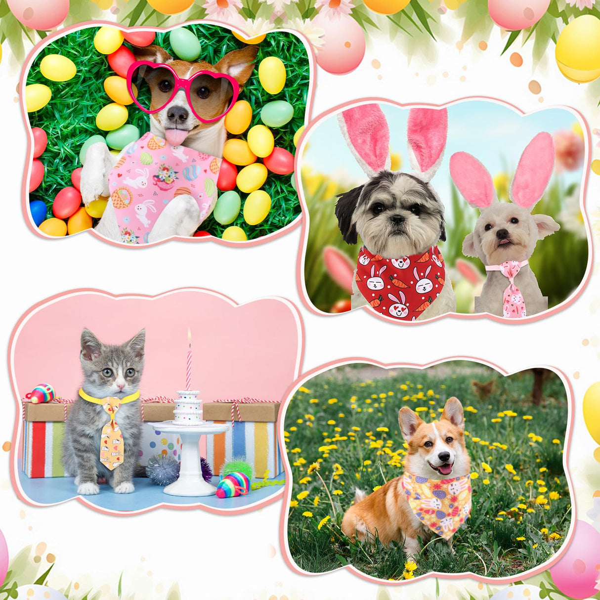 Reginary 108 Pcs Easter Dog Bandanas Bulk Neck Ties Set Pet Triangle Scarf Bibs Adjustable Washable Kerchief Bibs Dog Tie Costume Accessories for Medium Small Pet Holiday Birthday Gift Favor