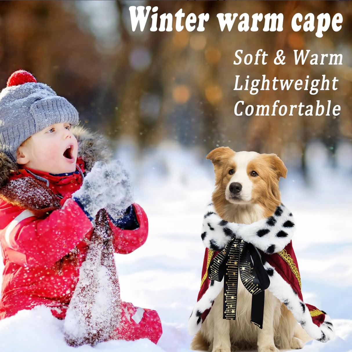 Pet King Cloak Christmas Dog Costumes Lux Fur Red Royal Cape Cat Robe Warm Winter Coat Outfit Medium Large Dogs Prince Costume Xmas Queen Clothes Princess Cosplay Birthday Dress (Red, Large)