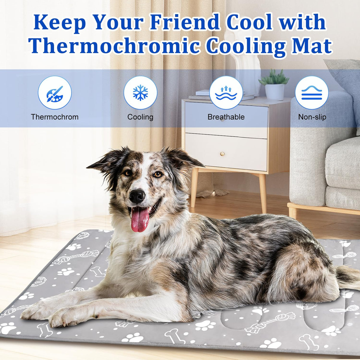 MH MYLUNE HOME Upgrade Cooling Mat for Pets,30”x20” 300g Reinforced Padding &Cool-Chill Fiber, Heat-Absorbing Color-Changing Pet Pad, Foldable Summer Bed