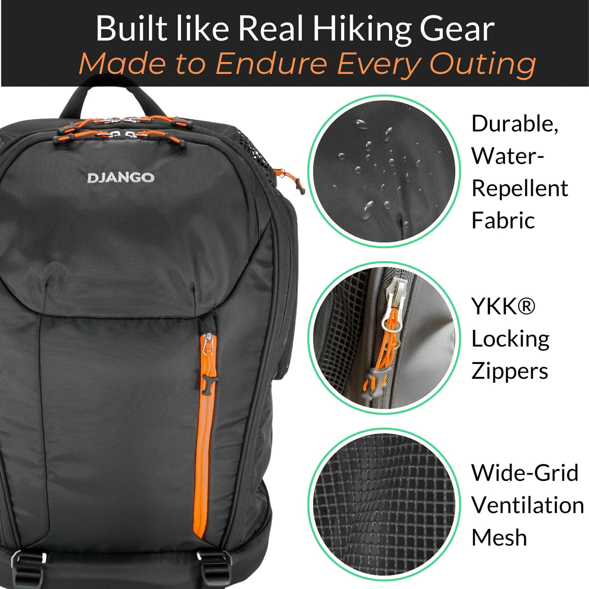 DJANGO Dog Carrier Backpack – Pet Backpack for Small Dogs & Cats with Hip Belt, Laptop Pocket & Water Bottle Sleeve – Travel Dog & Cat Carrier for Hiking, Camping & Commuting (Midnight Black)