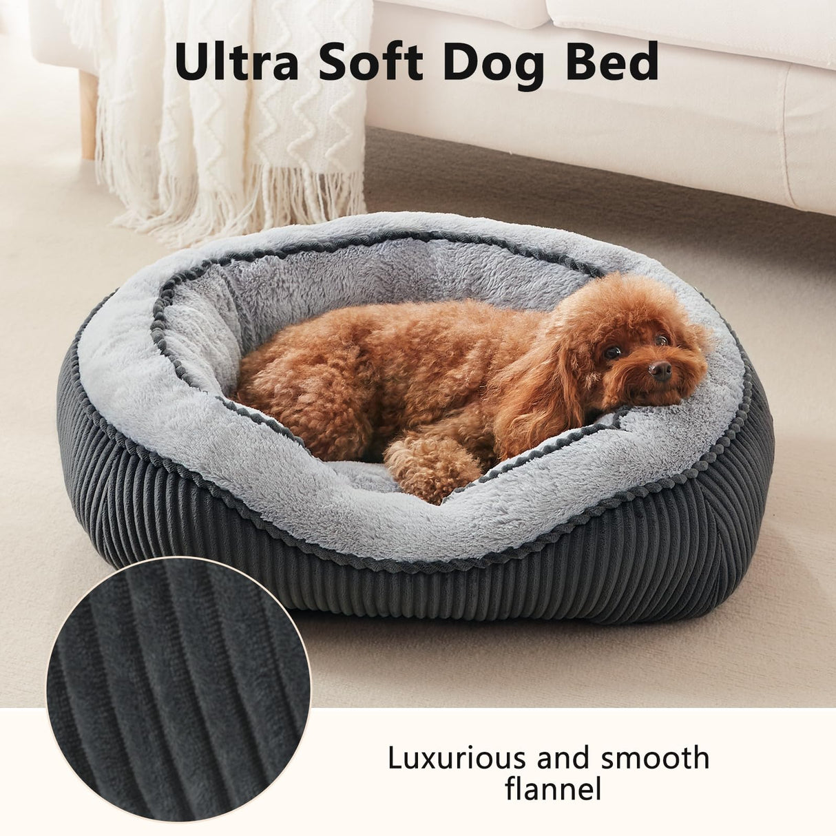 SIWA MARY Small Dog Beds for Small Dogs Washable, Rectangle Dog Bed Medium Size Dog, Orthopedic Dog Bed, Soft Calming Sleeping Puppy Bed, Durable Pet Sofa Bed with Anti-Slip Bottom, S(20"x19"x6")