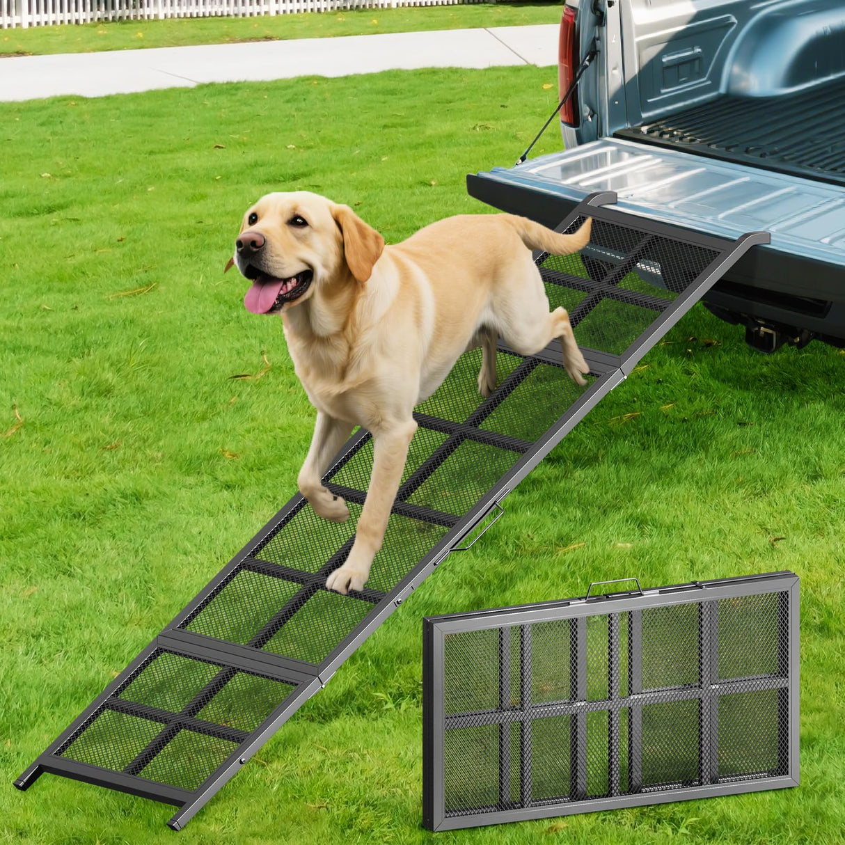 Dog Ramp for Car, 74"x 20" Large Folding Pet Stair Ramp with Non-Slip Mesh, Extra Wide Dog Steps for Medium & Large Dogs Up to 300LBS, Outdoor Portable Dogs Cars Ramp for Car SUV, Truck, RV