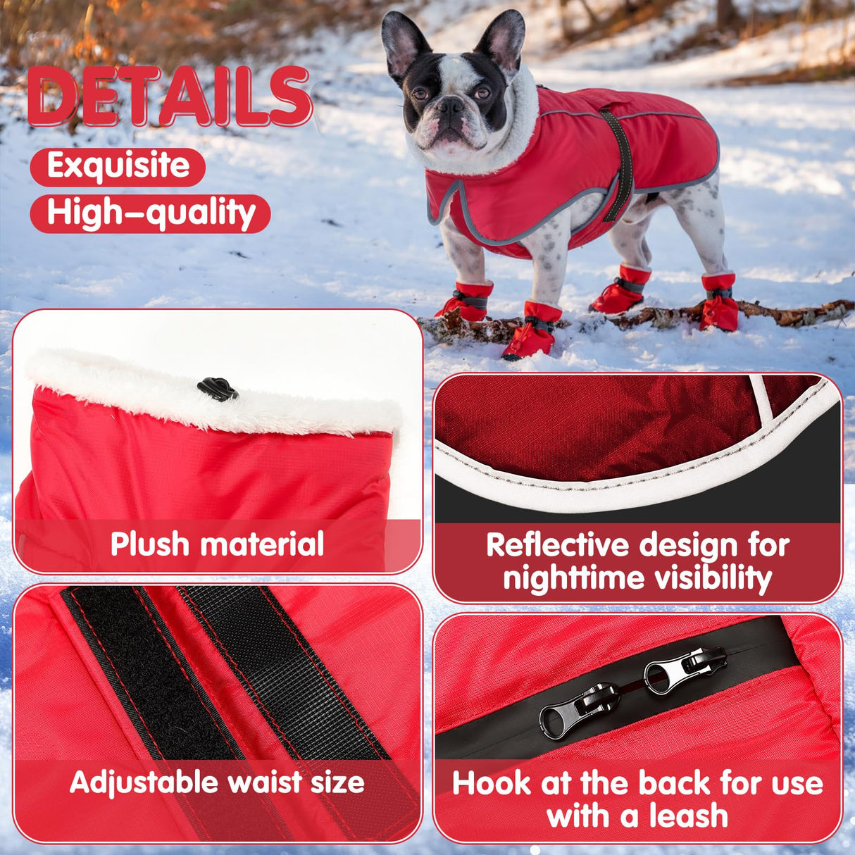 Sunnymove Winter Dog Coat and Snow Boots with Heavy Duty Dog Leash Waterproof Puppy Winter Jacket Cold Weather Coats Set Reflective for Small Medium Size Dogs Walking(Small)
