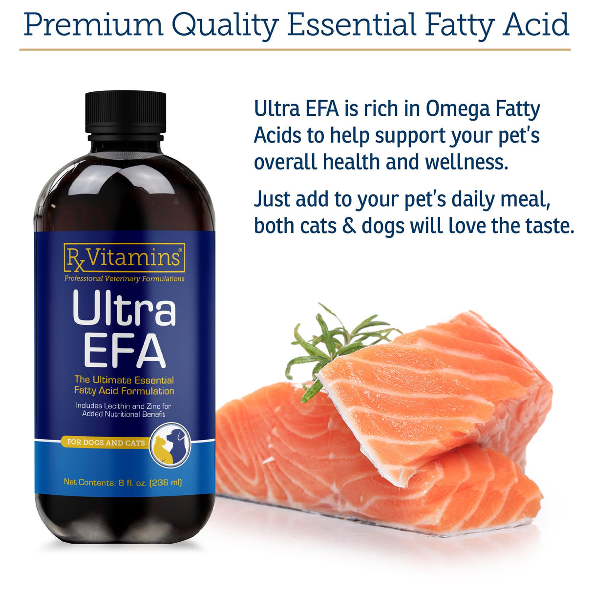 Rx Vitamins Ultra EFA Omega 3 Fish Oil for Dogs & Cats - Promotes Heart, Brain, and Joint Health with Vitamin E, Biotin, and Zinc - Liquid Fish Oil for Itch Relief, Dog Shedding, Coat Health - 8 oz