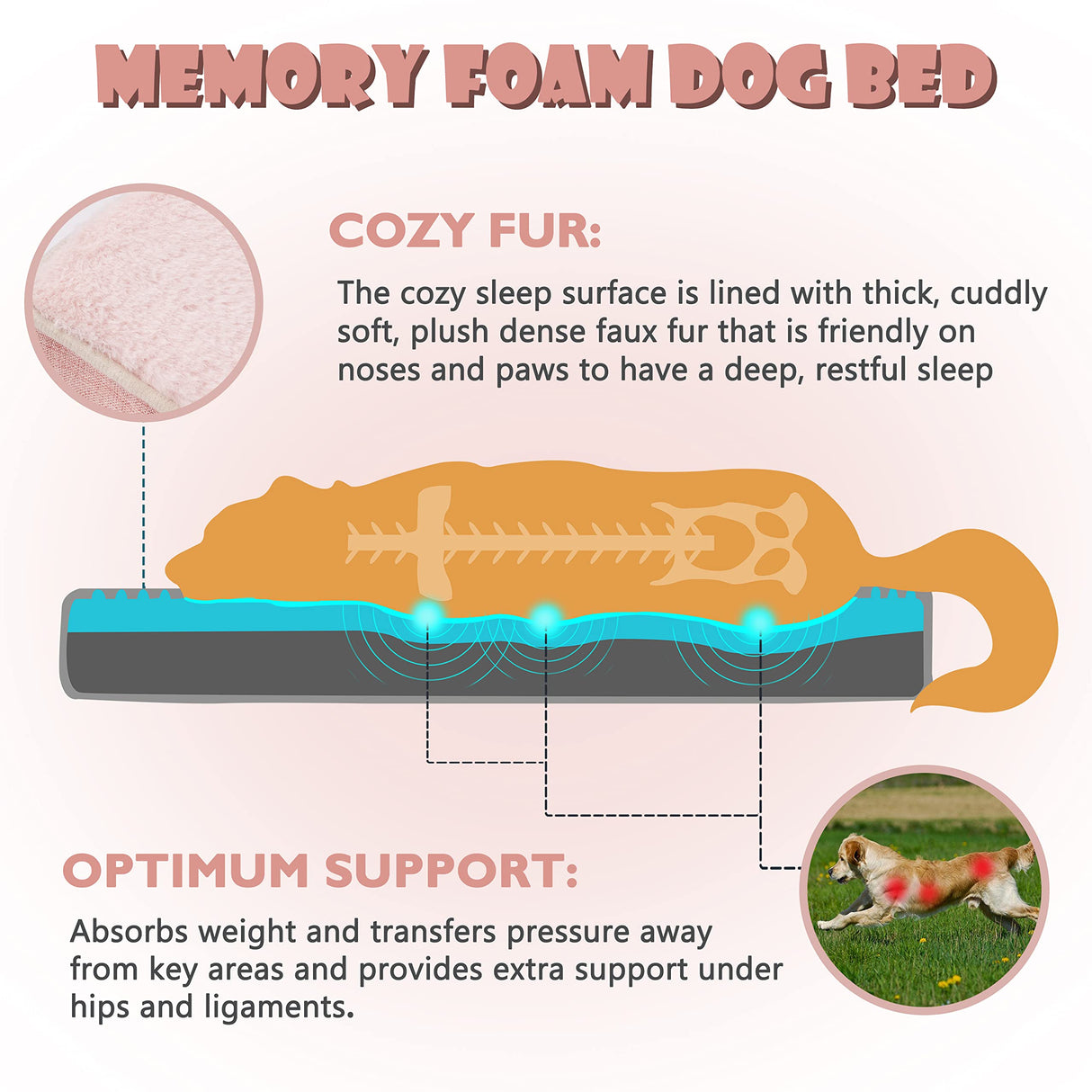 WATANIYA PET Memory Foam Orthopedic Large Dog Bed, Washable Dog Bed for Crate with Cooling Gel Mattress, Waterproof Liner and Plush Removable Cover for Extra Large Dogs (Pink)