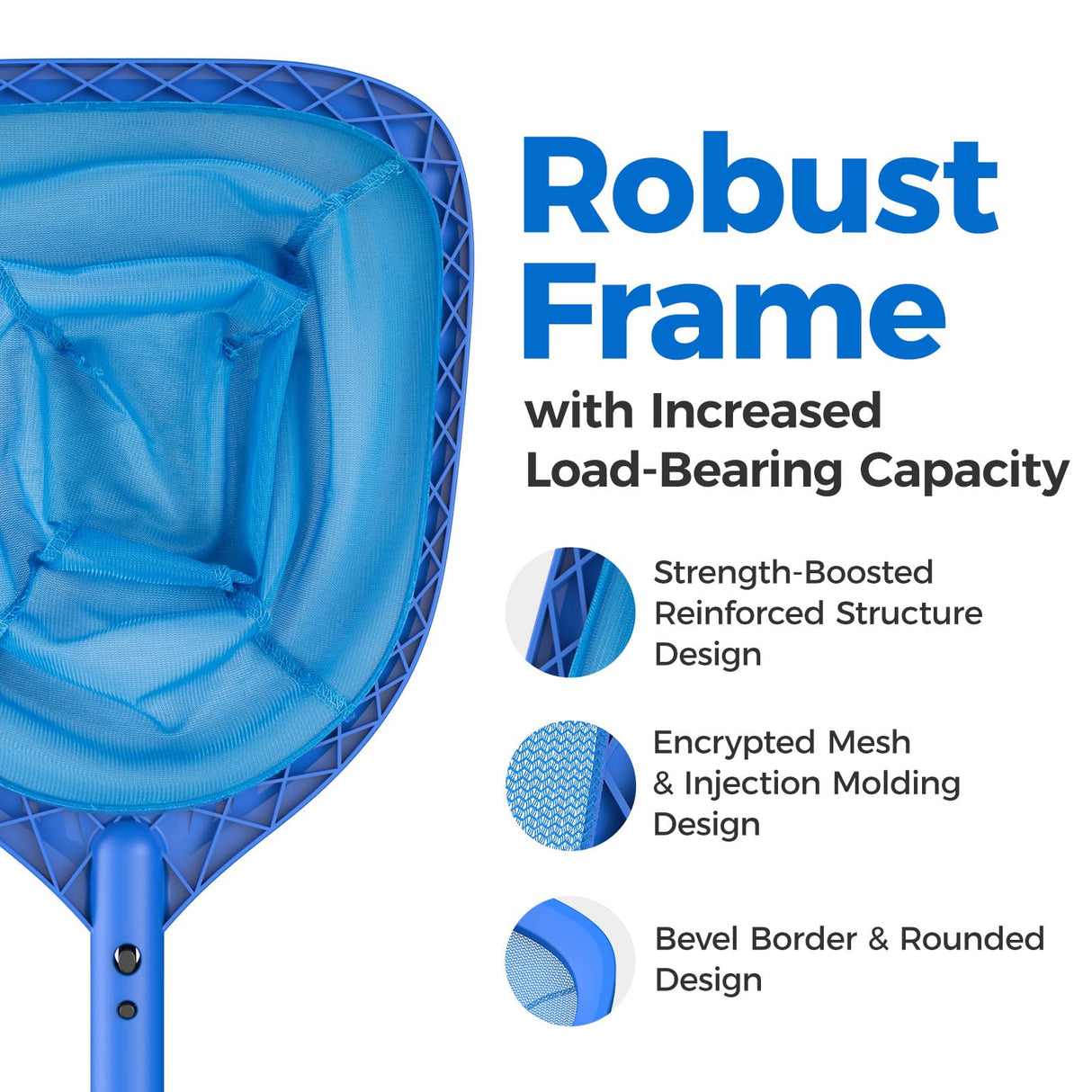 Mowend Swimming Pool Skimmer Net Total Length 67.7 inches, Leaf Rake Net with Adjustable Aluminum Pole for Fast Cleaning Ponds, Hot Tub, and Spas, Pool Cleaner Supplies and Accessories
