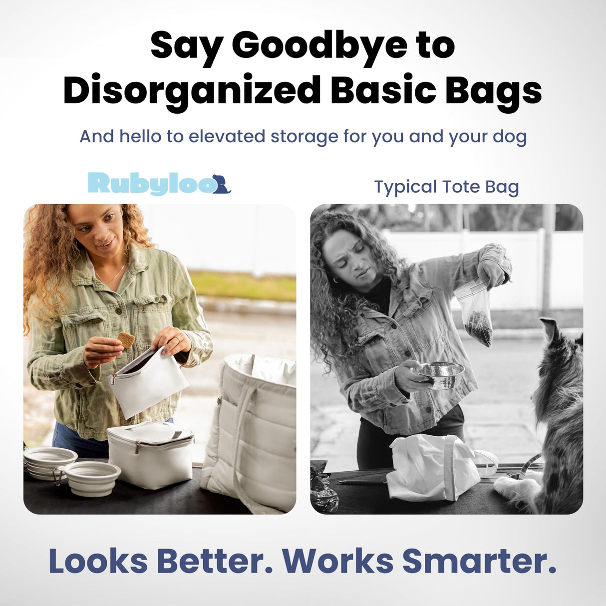 rubyloo Puffer Dog Travel Bag for Dog Moms – Doggy Diaper Bag with Pet Bowls & Food Storage or Everyday Puffy Tote – Doggy Mom Gifts for Women – Lightweight, Travel-Ready Gift for Pet Lovers – Beige