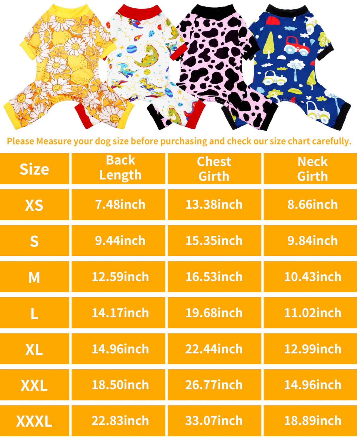 PET SHOW 4 Pack Small Dog Pajamas Dog Clothes for Medium Dogs Girl Boy Soft Stretchy PJs Dinosaur Car Jumpsuit Puppy Cats Daisies Cow Jammies Onesies Outfits with Sleeve Pets Costume, S