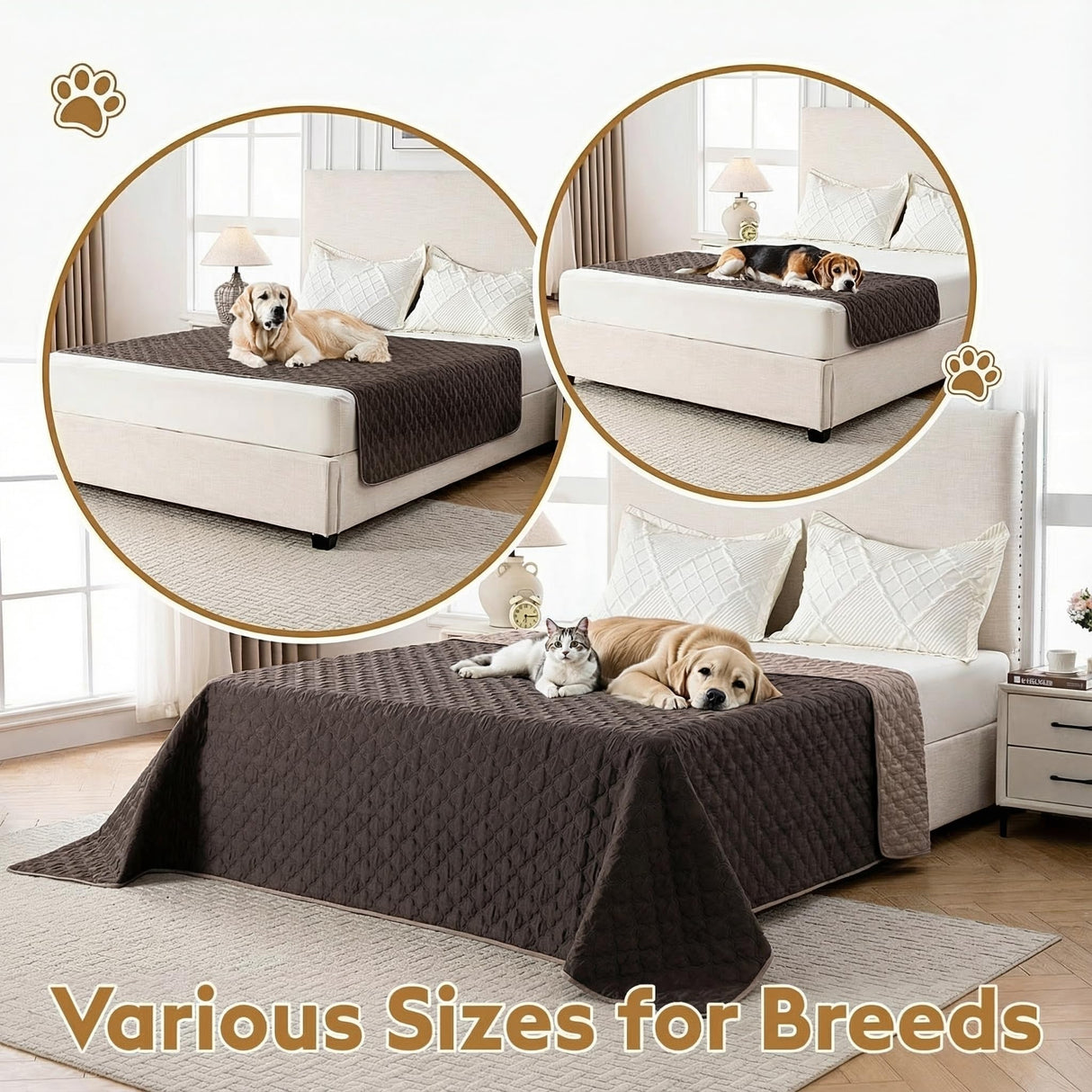 FunFurry Waterproof Dog Blanket, Couch Cover for Dogs Washable, Reversible Dog Bed Cover, Couch Furniture Protector. (Dark&Light Brown, 82 X 82 Inch - 1 Pack)