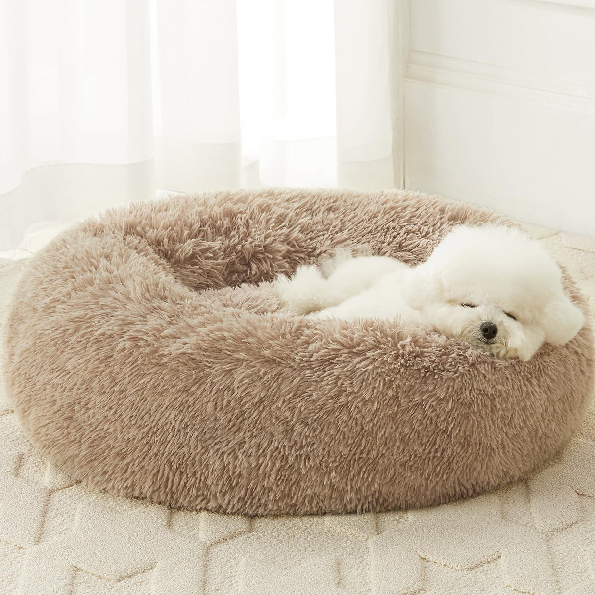 WNPETHOME Calming Dog Beds for Large Dogs, Anti-Anxiety Donut Large Pet Bed, Fluffy Faux Fur Plush Dog Bed,Warming Cozy Soft Round Lagre Dogs Bed for Pet, Cat Cuddler Cushion Bed