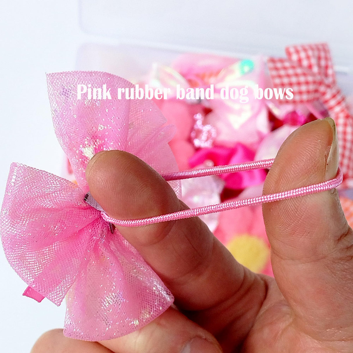 Pet Dog Hair Bows 50pcs - Pink & Red Assorted, Handmade Rubber Band Bows for Small Medium Dogs, Puppy Girl Hair Accessories, Cute Grooming Bows for Yorkies Maltese Chihuahua