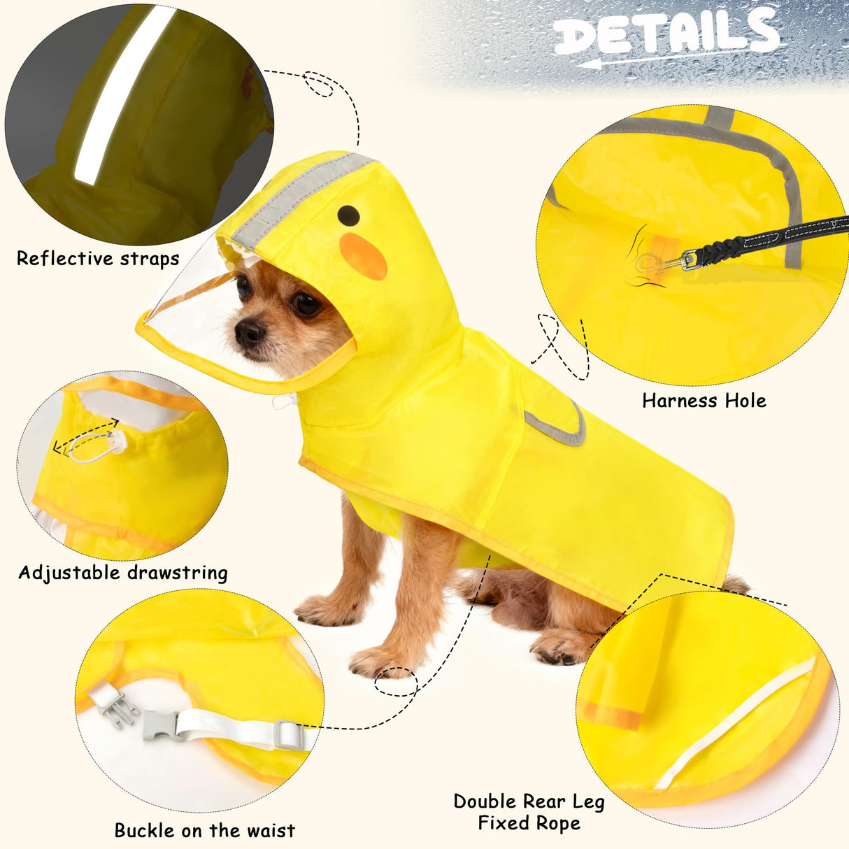 Scheppend Dog Raincoat,Adjustable Waterproof Cloak Pet Hooded Raincoat Jacket,Cute Yellow Duck Poncho for Pet,M