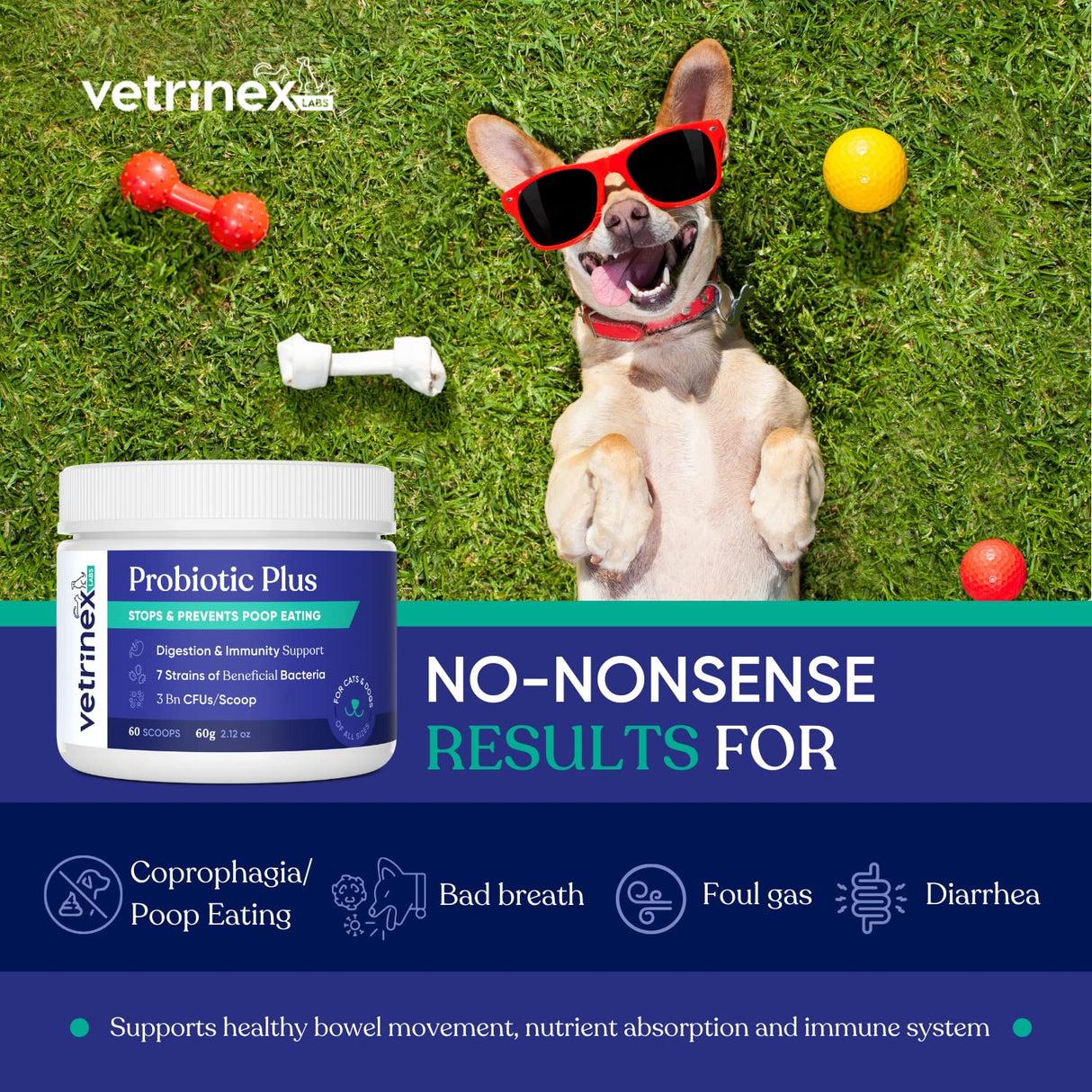 Vetrinex Labs Probiotic - Coprophagia Treatment for Dogs - Stop and Prevent Dog from Eating Poop - No Stool Eating, Deterrent and Prevention - Probiotics Powder for Cats, Dogs & Puppies