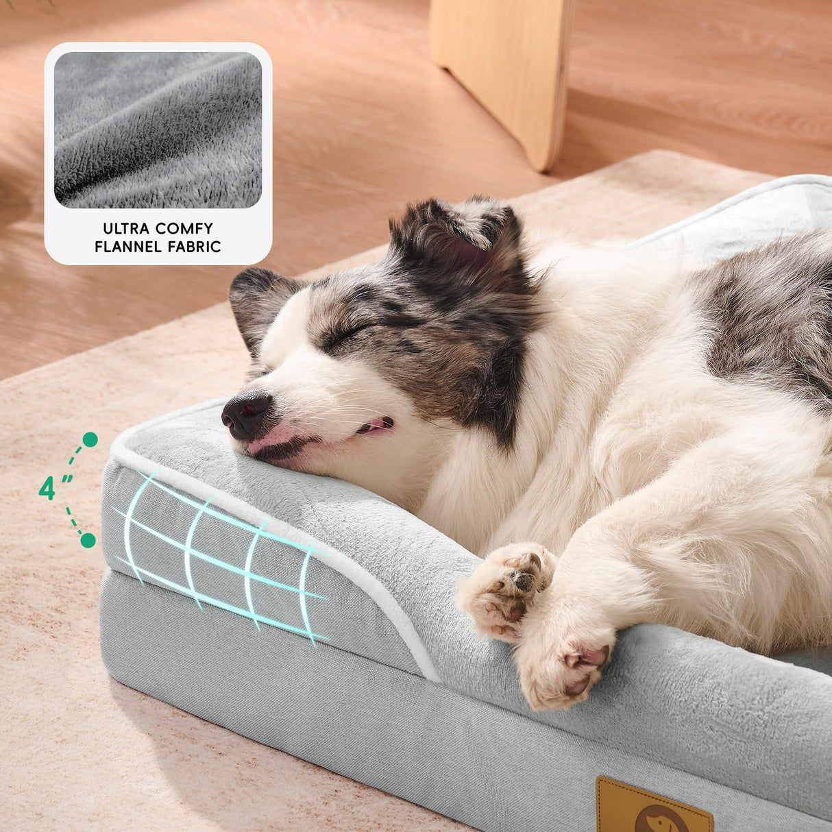 Homemate Dog Bed Medium Size Dog 28x23 inch with Orthopedic Foam Waterproof Outdoor Pet Cat Bed Sofa Supplies with Toy Dogs Crate Pad Couch with Removable Washable Cover & Non-Slip Botton Light Grey