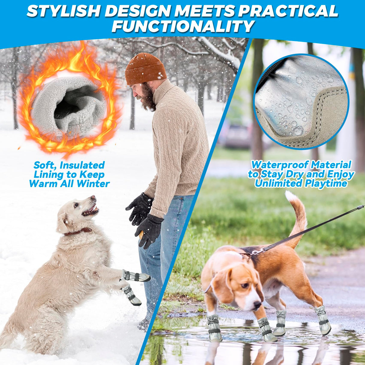 ODRIEW Dog Shoes Large Size Dogs, 4PCS Waterproof Dog Booties-Dog Boots & Paw Protectors, Medium Shoes for Dogs with Reflective Strip, Anti-Slip Sole for Rain, Snow and Summer Hiking. (7)