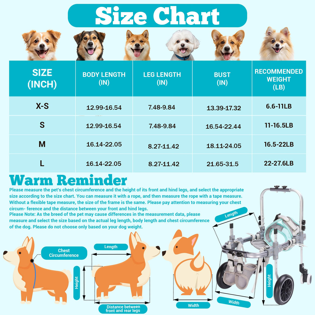 Dog Wheelchair for Back Legs,Adjustable Pets Cart Mobility Aids for Little Pets,Chest & Thigh Support,Suitable Small Medium Dogs (Two Wheels, S)