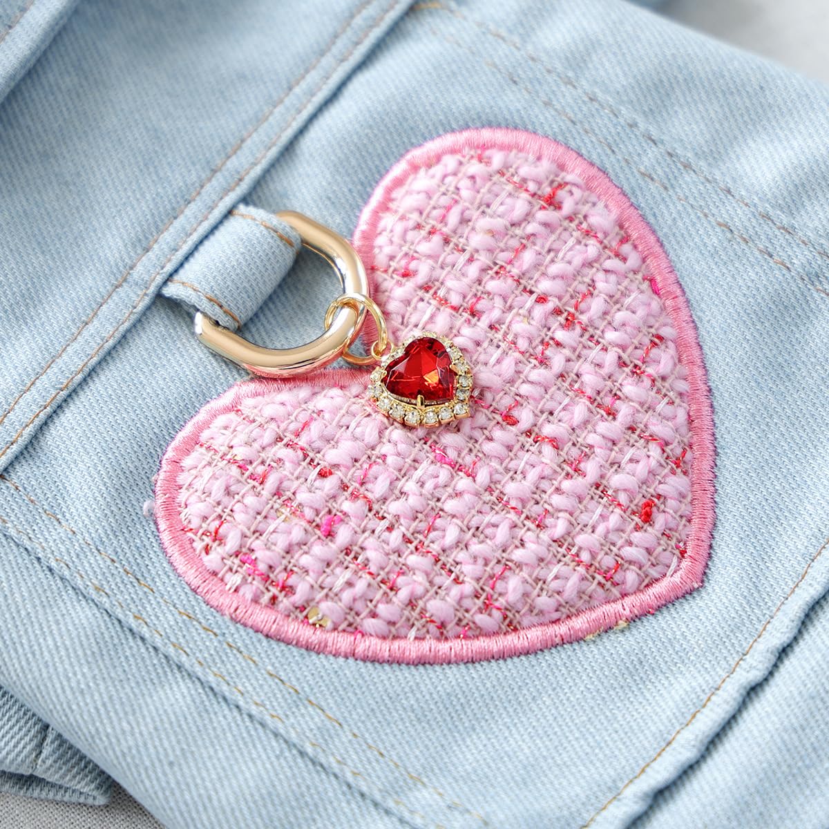 Love Hearts Dog Denim Jacket Clothes Pet Outfits Vest Jean Princess Puppy Jumpsuit Doggy Costume (Blue & Pink, X-Small)