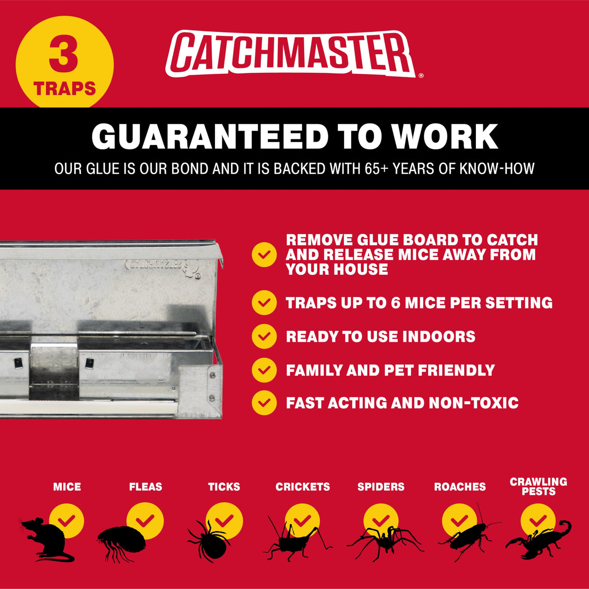 Catchmaster Pro Series Multi-Catch Mini Mouse Trap 6-Pack, Humane Mouse Traps Indoor for Home, Rat Trap Outdoor with Replaceable Glue Boards, Pet Safe Pest Control, Live Trap for Garage & Shed