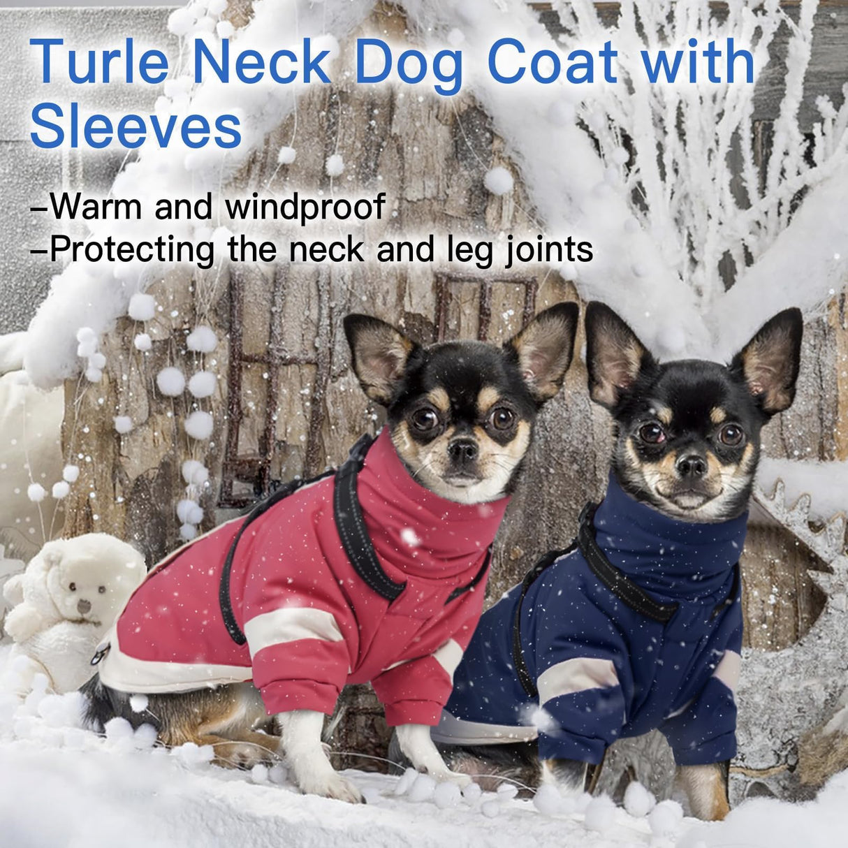 XL Winter Coat for Medium Dogs,Reflective Harness Built in | Turtleneck Dog Snowsuit with Sleeves for Snow Day Keep Warm,Outdoor Activities Water-Repellent & Windproof Jacket (Navy-Blue)
