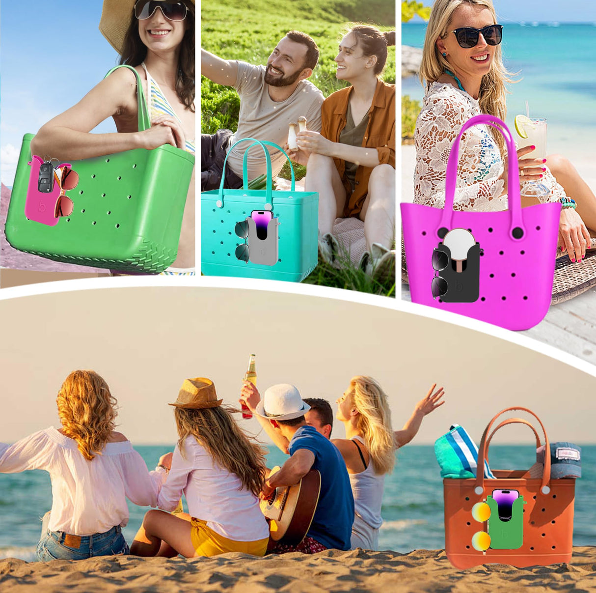 BestStone Silicone Phone Holder for Bogg Bags, Compatible Phone Case Attachment & Similar Beach Tote Bag Accessory – Ideal Holder for Bogg, White